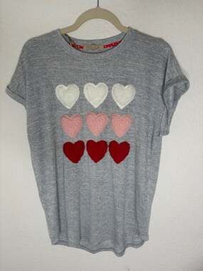 My Danielle Gray Heart Applique Tee with White, Pink & Red Hearts small